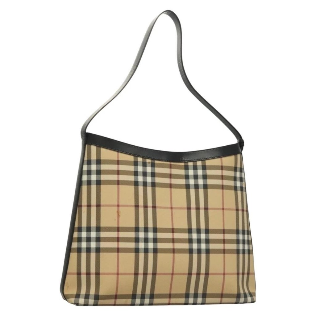 Burberry Nova Check Shoulder Bag Pvc Beige Silver Auth Ep10120